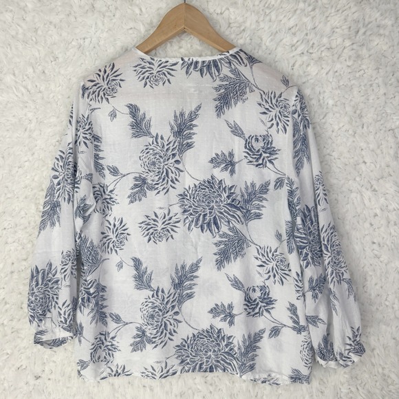 Lucky Brand White Navy Floral Print Tie Neck Blouse Top Women's Plus Size L BOHO - Picture 2 of 9